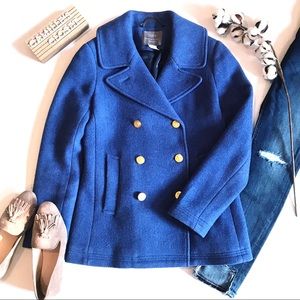 J. Crew Blue Pea Coat with Gold Buttons